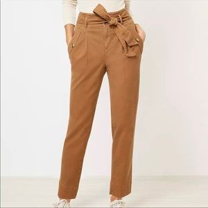 LOFT High Rise Tie Waist Slim Ankle Pants In Khaki Size 8 NWT